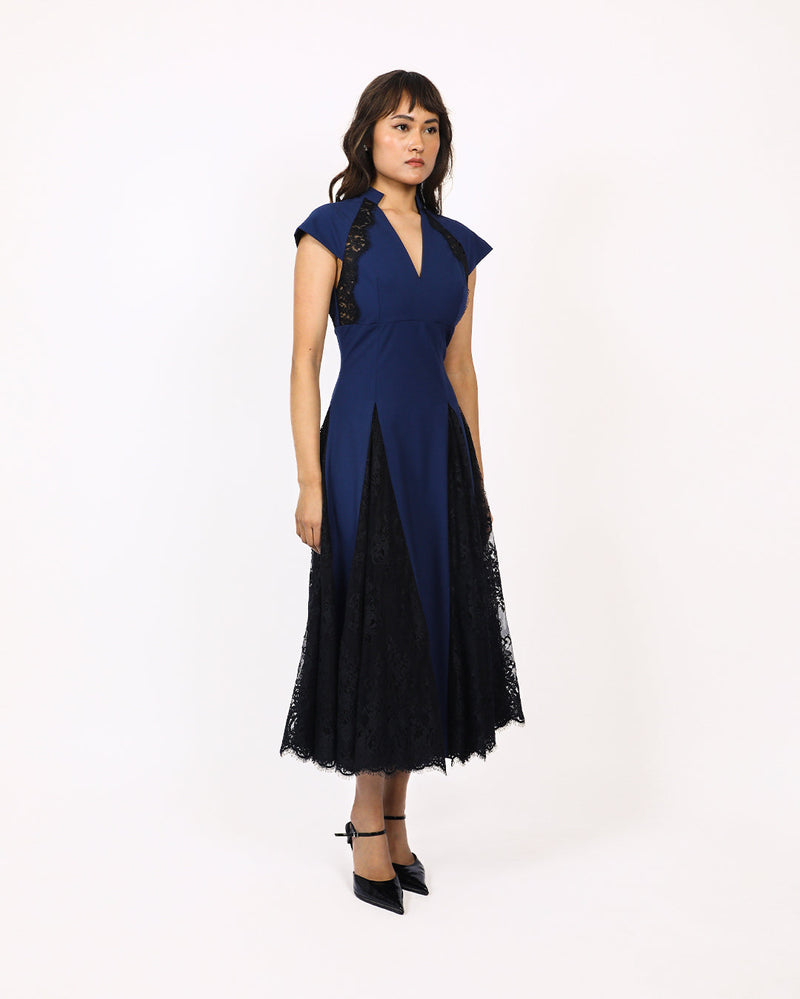 Lace Godet dress mul by Leh Studios in multi color for women Worldwide