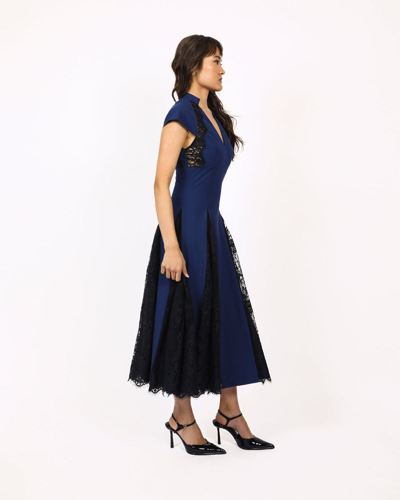 Lace Godet dress mul by Leh Studios in multi color for women Worldwide