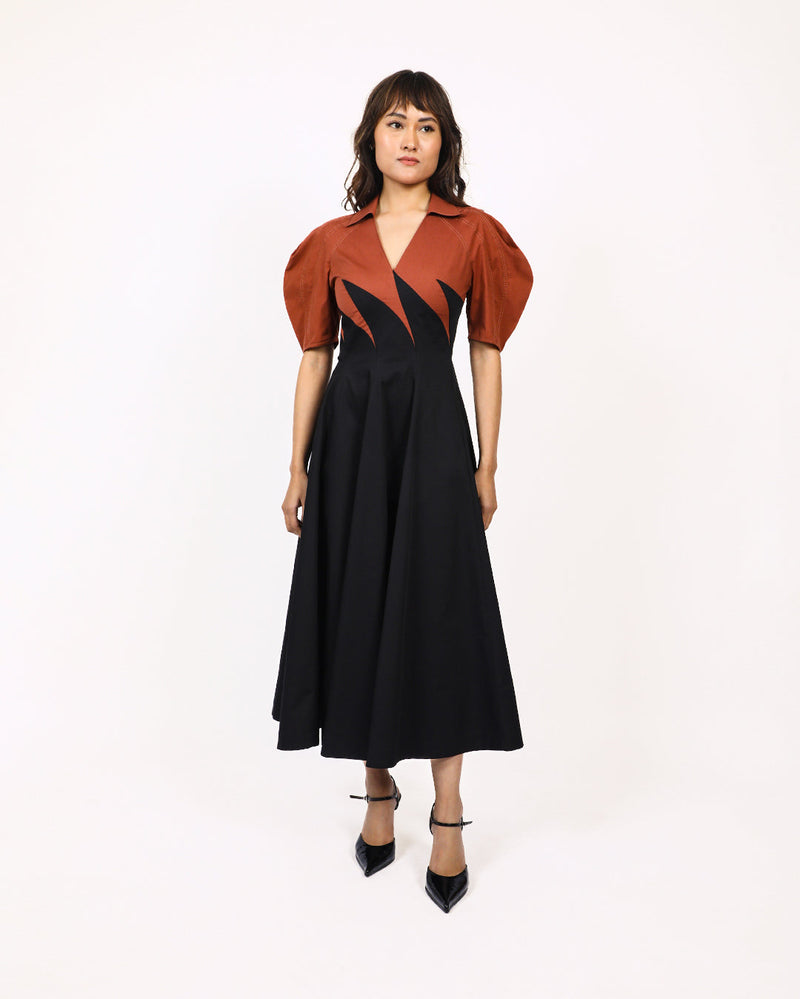 Yacht Dress-Black & Brown 100% cotton by Leh Studios in multi color for women Worldwide