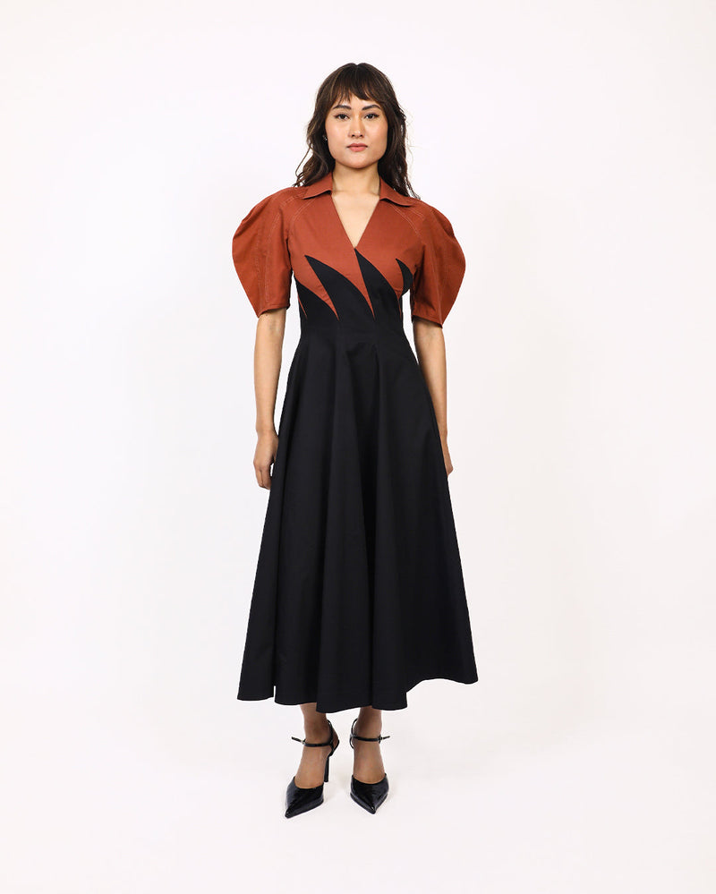 Yacht Dress-Black & Brown 100% cotton by Leh Studios in multi color for women Worldwide