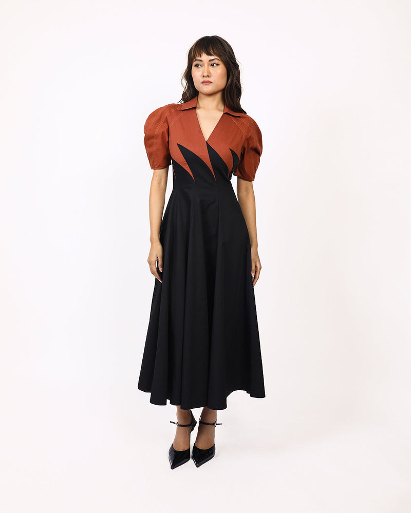 Yacht Dress-Black & Brown 100% cotton by Leh Studios in multi color for women Worldwide