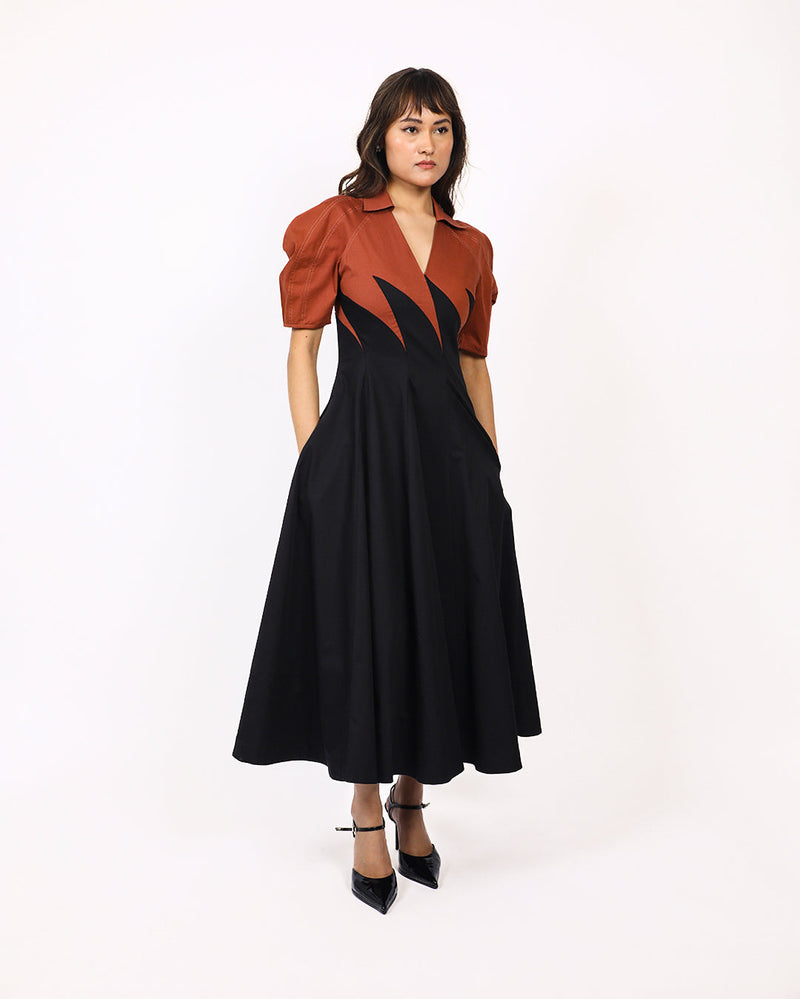Yacht Dress-Black & Brown 100% cotton by Leh Studios in multi color for women Worldwide