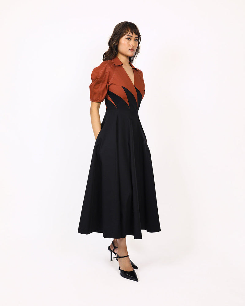 Yacht Dress-Black & Brown 100% cotton by Leh Studios in multi color for women Worldwide