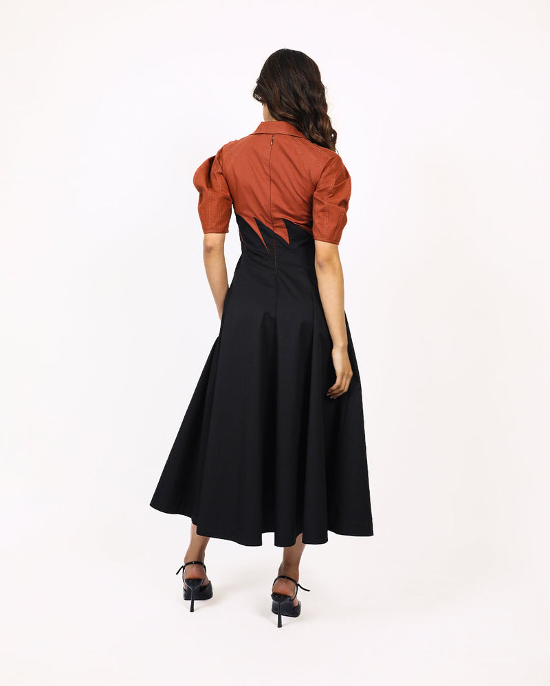 Yacht Dress-Black & Brown 100% cotton by Leh Studios in multi color for women Worldwide