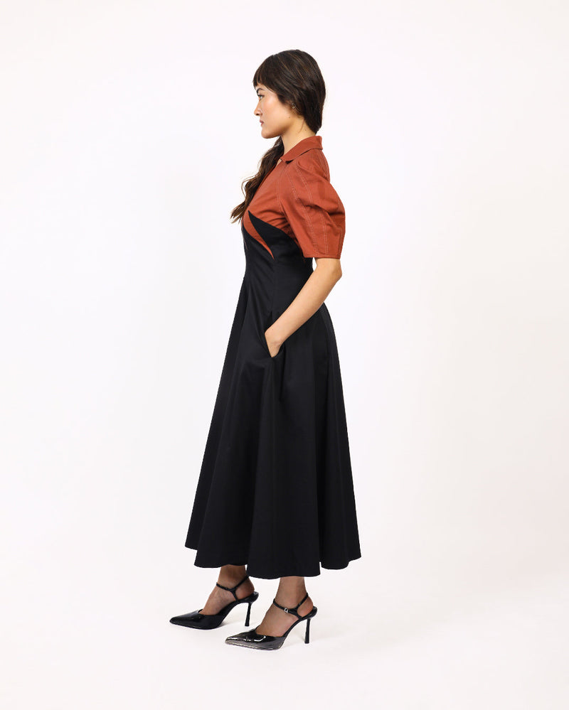Yacht Dress-Black & Brown 100% cotton by Leh Studios in multi color for women Worldwide