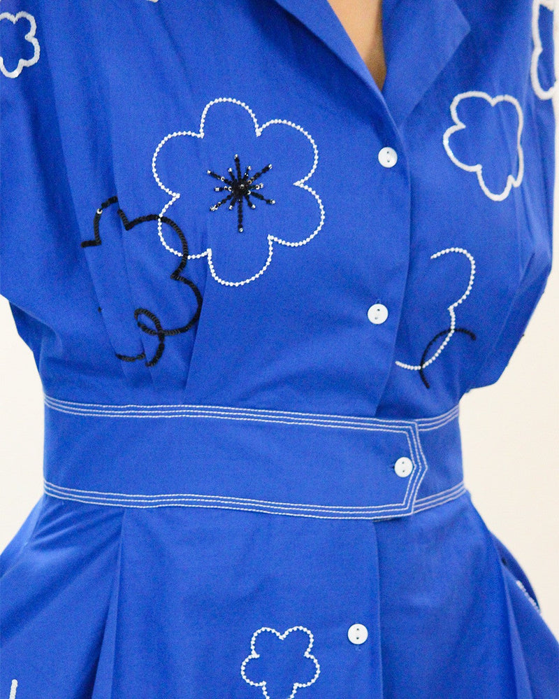 Ditsy Embroidered Sundress 100% cotton by Leh Studios in blue color for women Worldwide