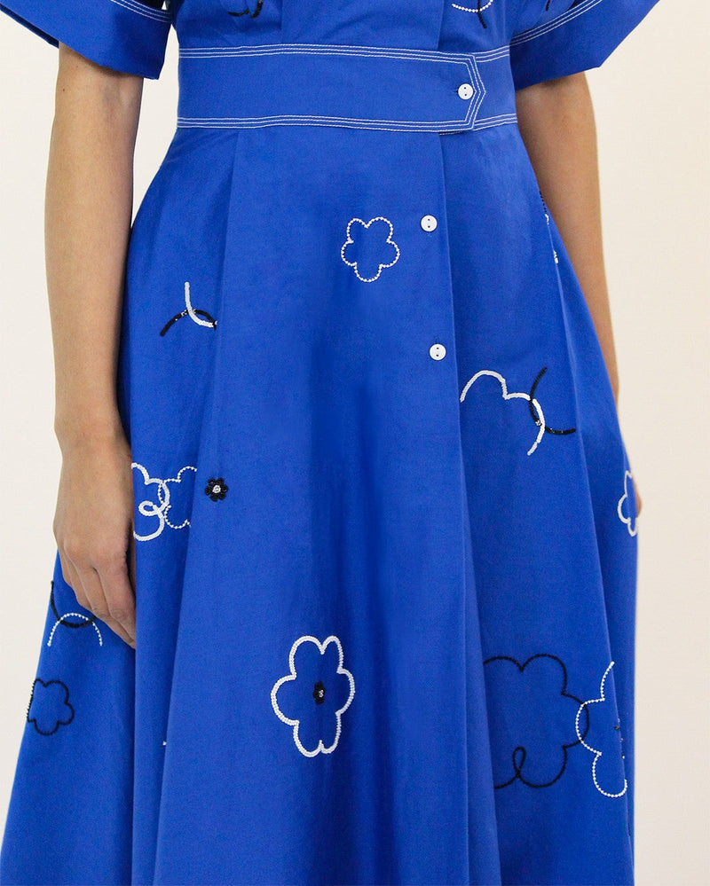 Ditsy Embroidered Sundress 100% cotton by Leh Studios in blue color for women Worldwide