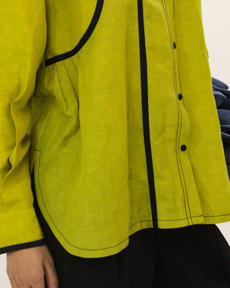 Line shirt 100% cotton by Leh Studios in green color for women Worldwide
