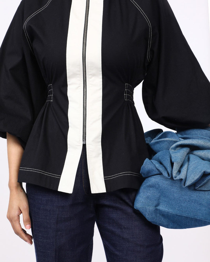 Lana Top-Black & Off White 100% cotton by Leh Studios in black color for women Worldwide