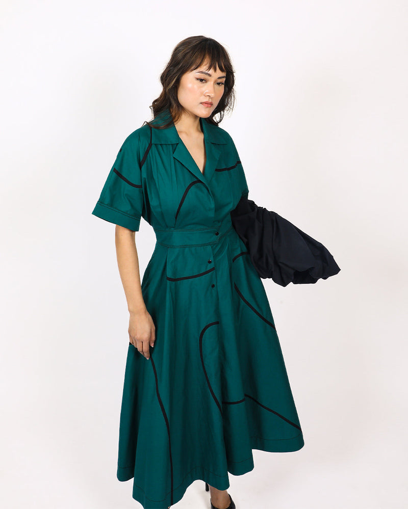 Stem Sundress 100% cotton by Leh Studios in green color for women Worldwide