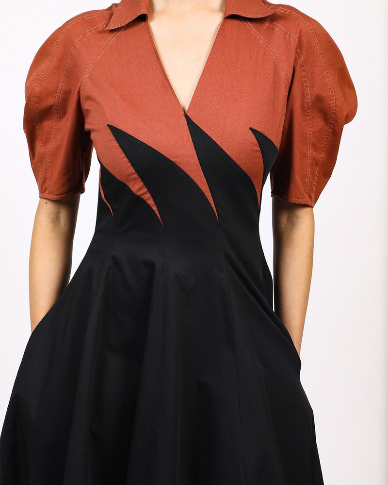 Yacht Dress-Black & Brown 100% cotton by Leh Studios in multi color for women Worldwide