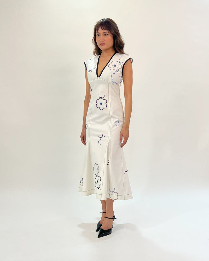 Peony embellished dress 100% cotton by Leh Studios in white color for women Worldwide