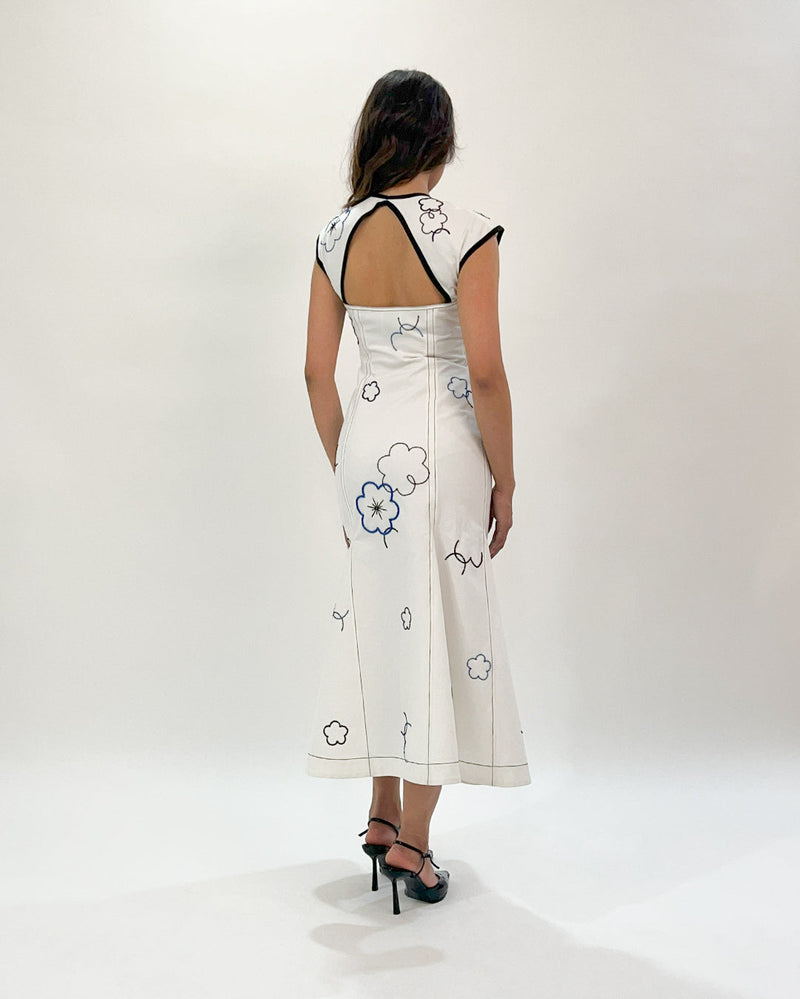 Peony embellished dress 100% cotton by Leh Studios in white color for women Worldwide