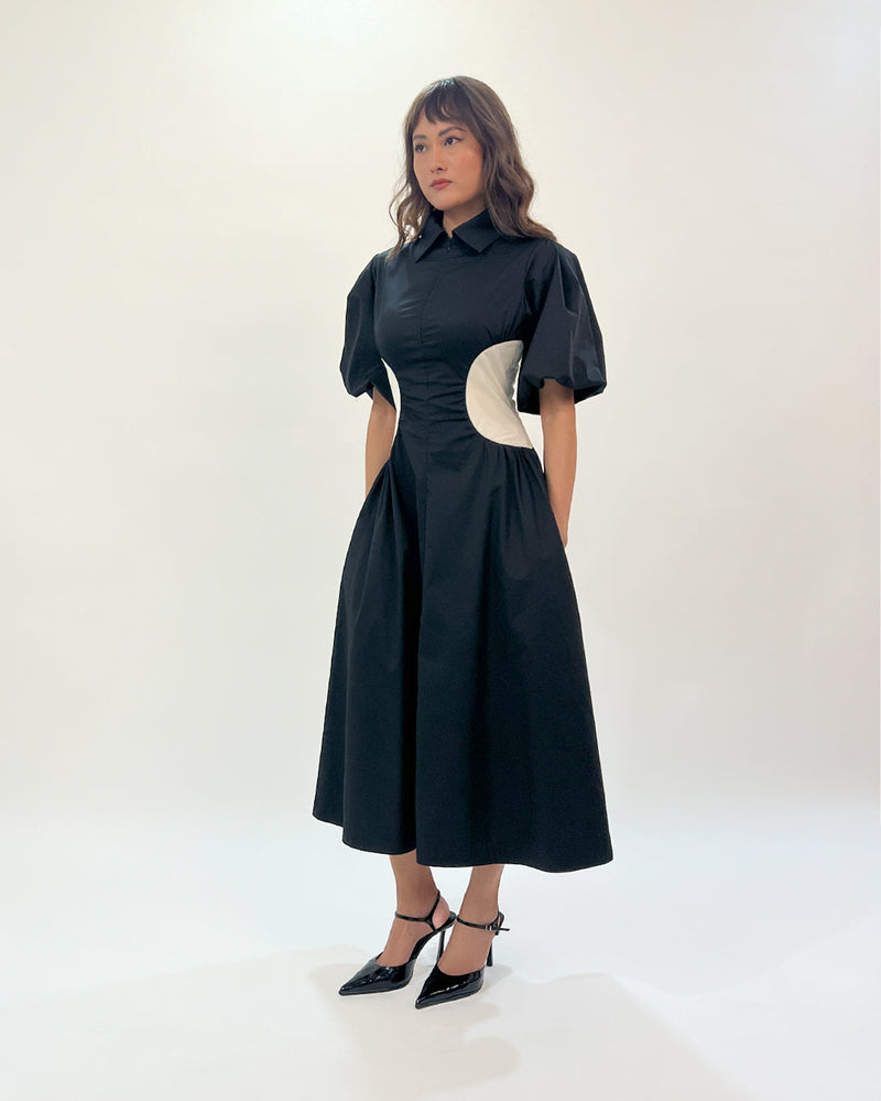 Illusion dress 100% cotton by Leh Studios in black color for women Worldwide