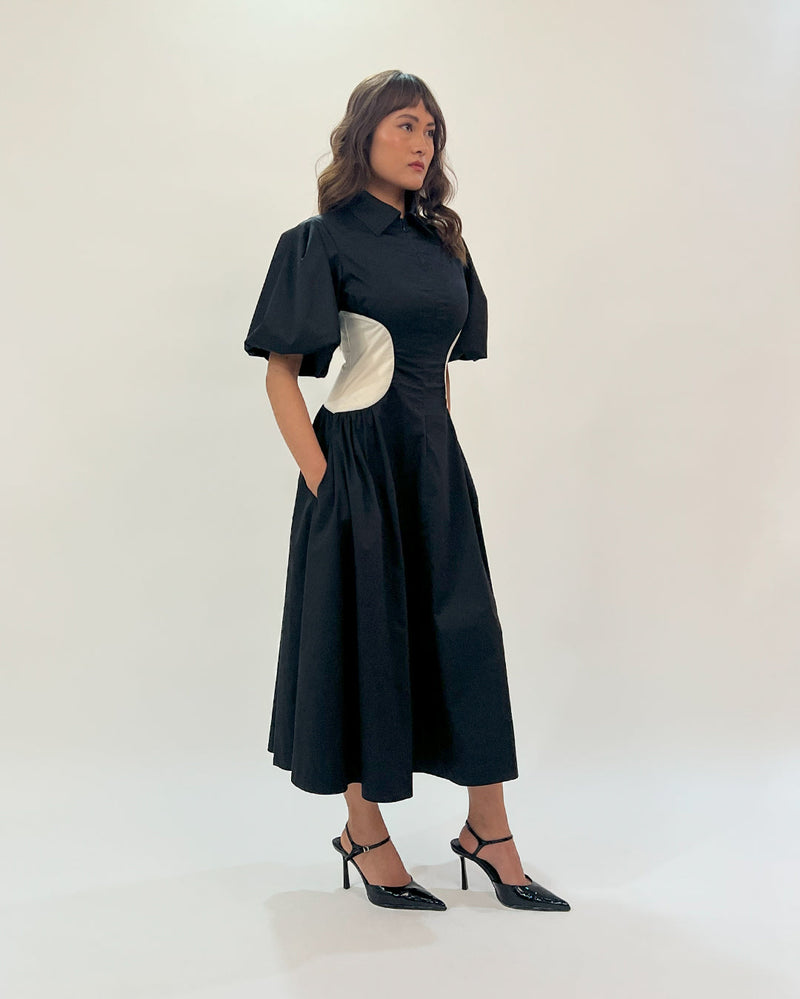 Illusion dress 100% cotton by Leh Studios in black color for women Worldwide