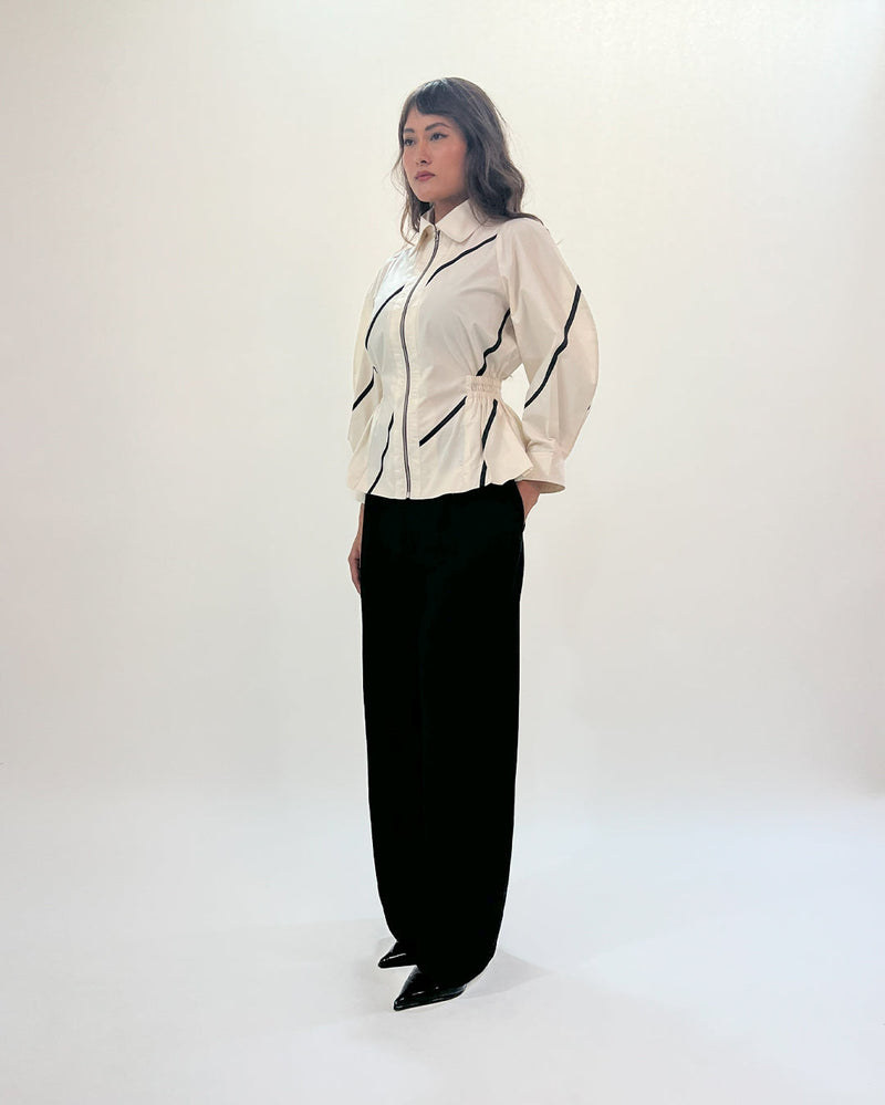 Bubble hem stem top 100% cotton by Leh Studios in black color for women Worldwide