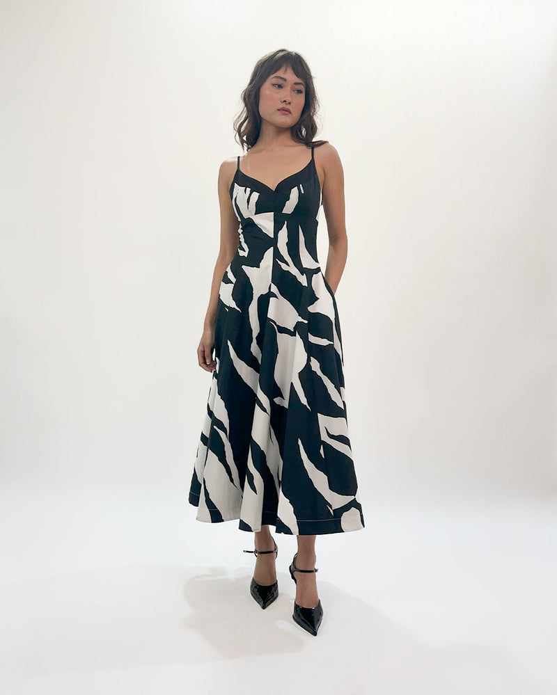 Stream Strap dress 100% cotton by Leh Studios in black color for women Worldwide