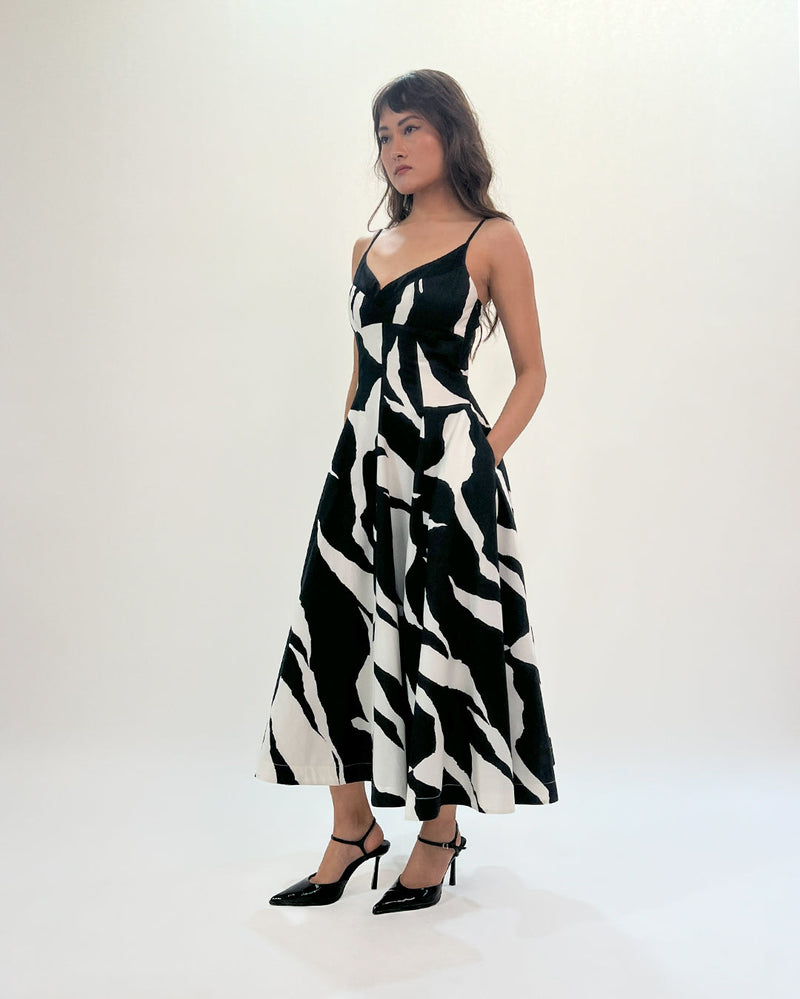 Stream Strap dress 100% cotton by Leh Studios in black color for women Worldwide