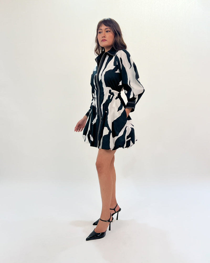 Stream bubble hem dress 100% cotton by Leh Studios in black color for women Worldwide
