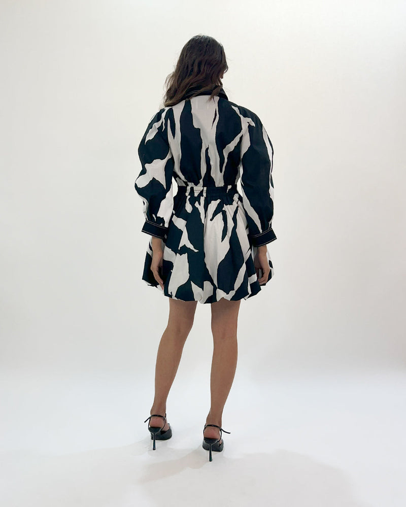 Stream bubble hem dress 100% cotton by Leh Studios in black color for women Worldwide