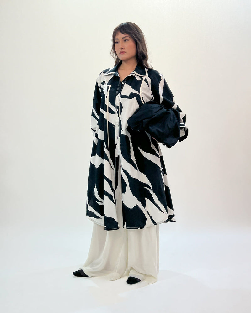 Line shirt dress-Black & White 100% cotton by Leh Studios in black color for women Worldwide