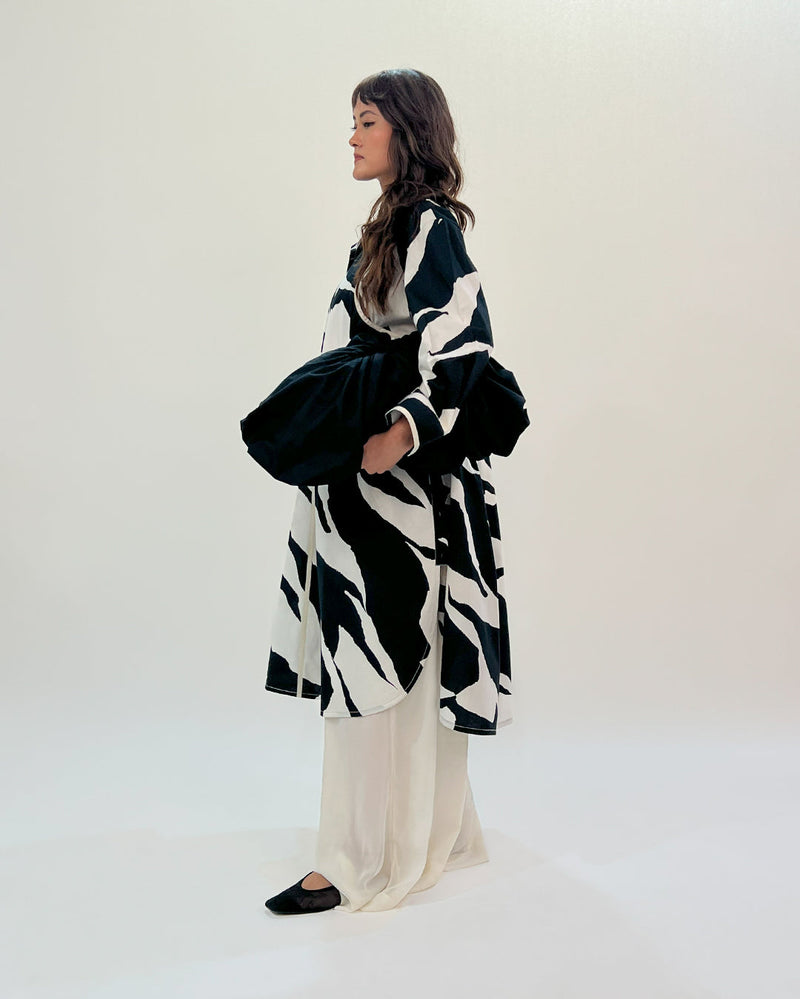 Line shirt dress-Black & White 100% cotton by Leh Studios in black color for women Worldwide