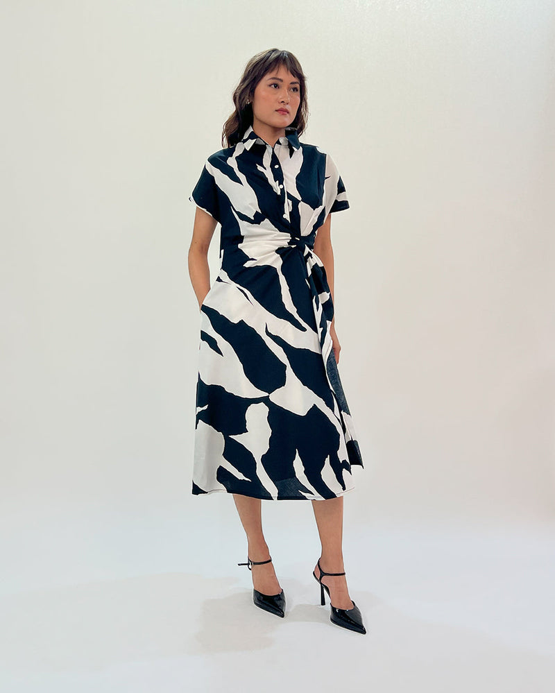 Stream Wrap dress 100% cotton by Leh Studios in black color for women Worldwide