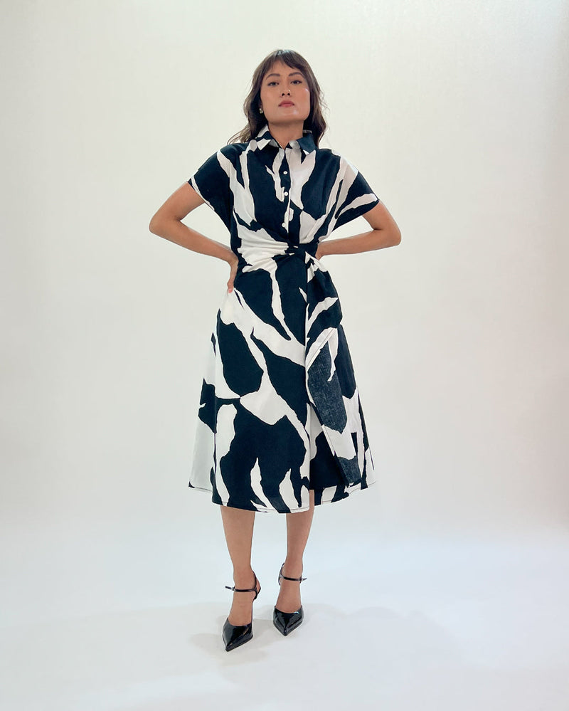 Stream Wrap dress 100% cotton by Leh Studios in black color for women Worldwide