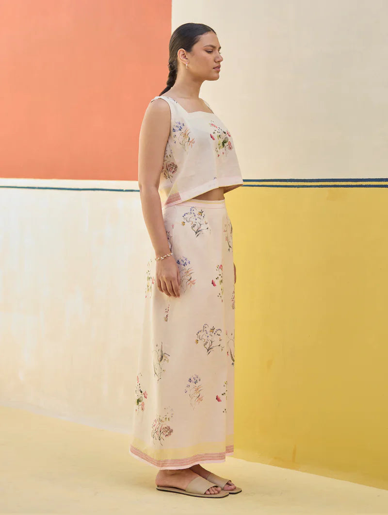 Ayaka Watercolor Floral Crop Top 
 - Sand by Manan in natural color for women Worldwide
