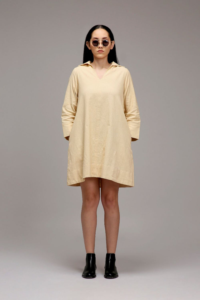 Egg-Shell A-Line Shift Dress cotton by Mati in white color for women Worldwide
