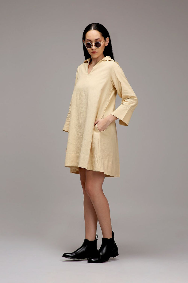 Egg-Shell A-Line Shift Dress cotton by Mati in white color for women Worldwide
