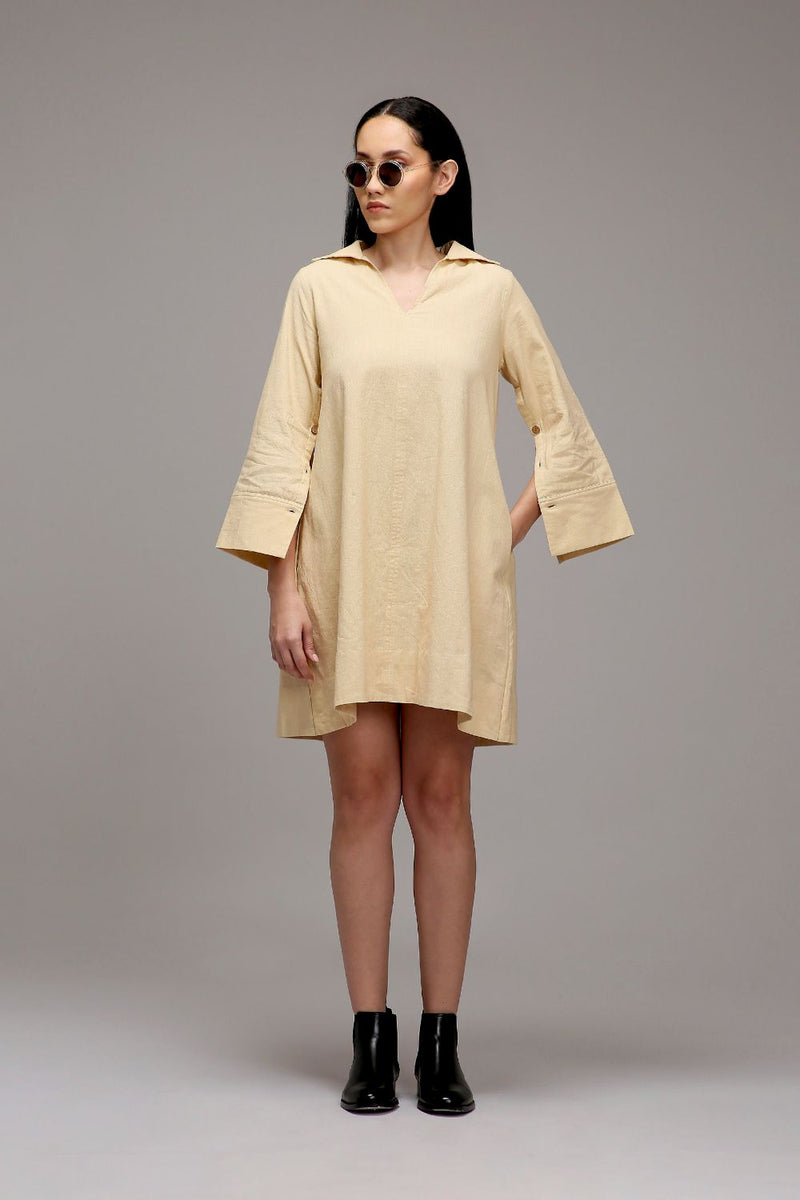 Egg-Shell A-Line Shift Dress cotton by Mati in white color for women Worldwide