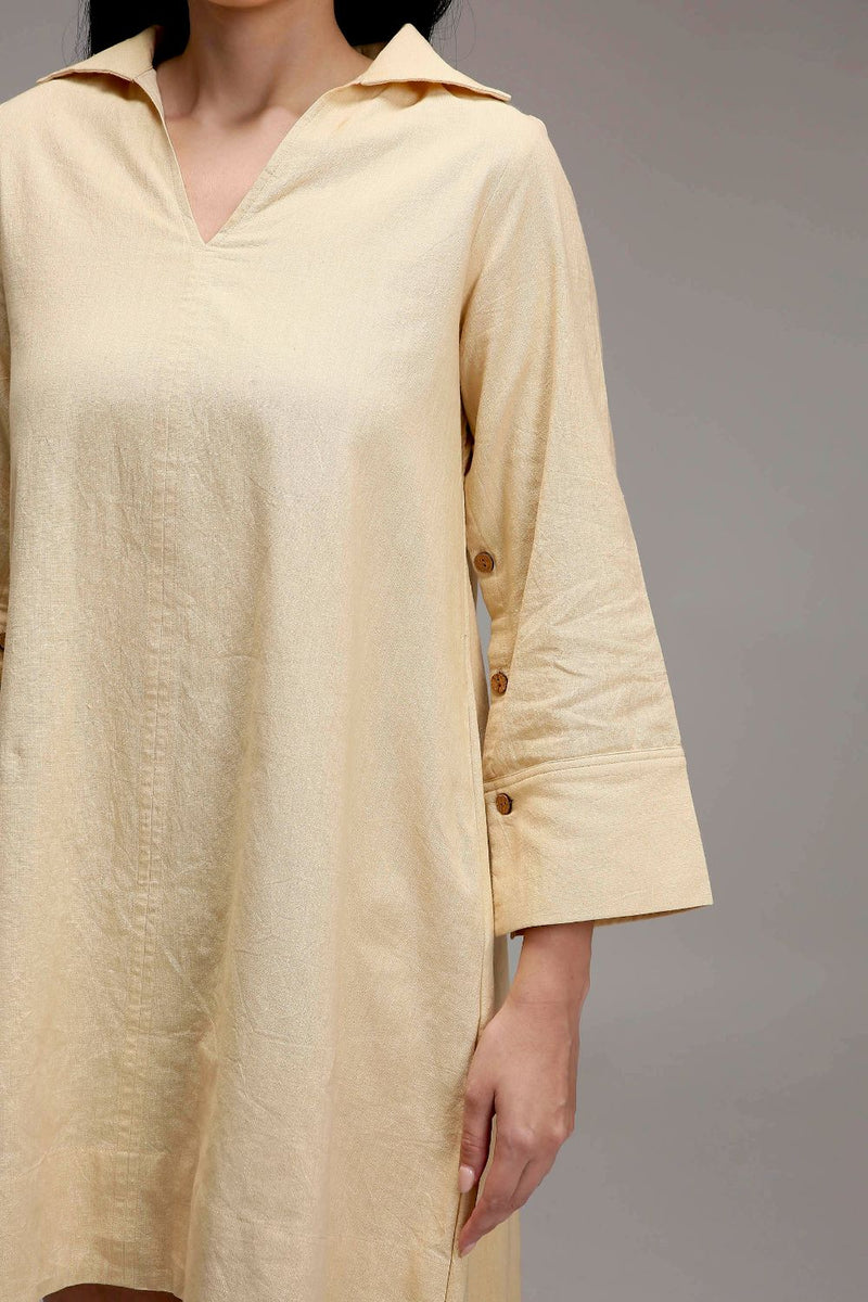 Egg-Shell A-Line Shift Dress cotton by Mati in white color for women Worldwide