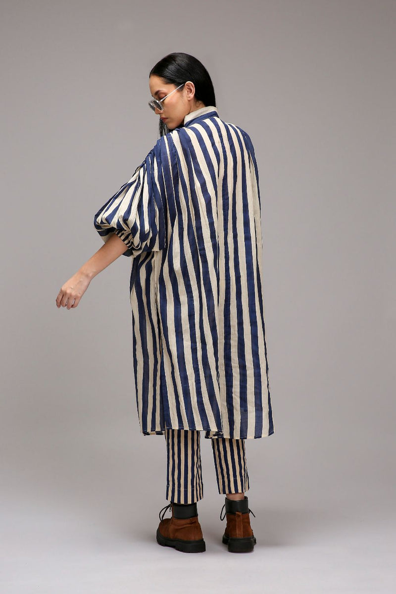 Egg-Shell Blue Striped SE Pant cotton by Mati in white color for women Worldwide