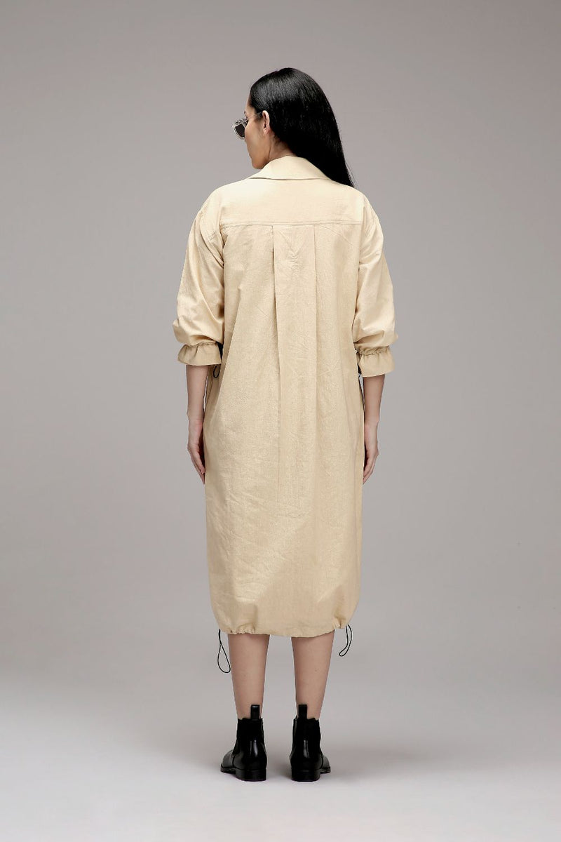 Egg-Shell Elasticated Shirt Dress cotton by Mati in white color for women Worldwide