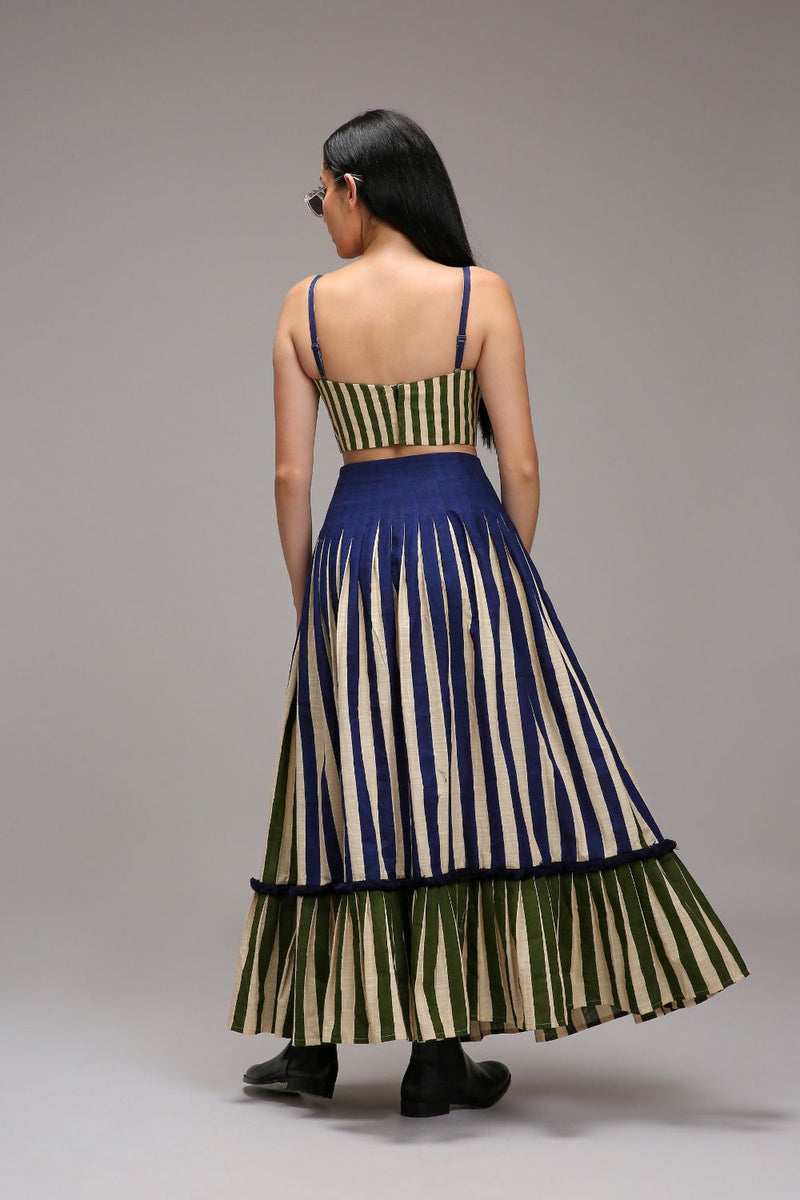 Egg-Shell Green Fringed Striped Corset cotton by Mati in white color for women Worldwide