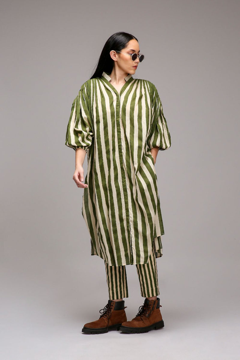 Egg-Shell Green Striped SE Pant cotton by Mati in white color for women Worldwide
