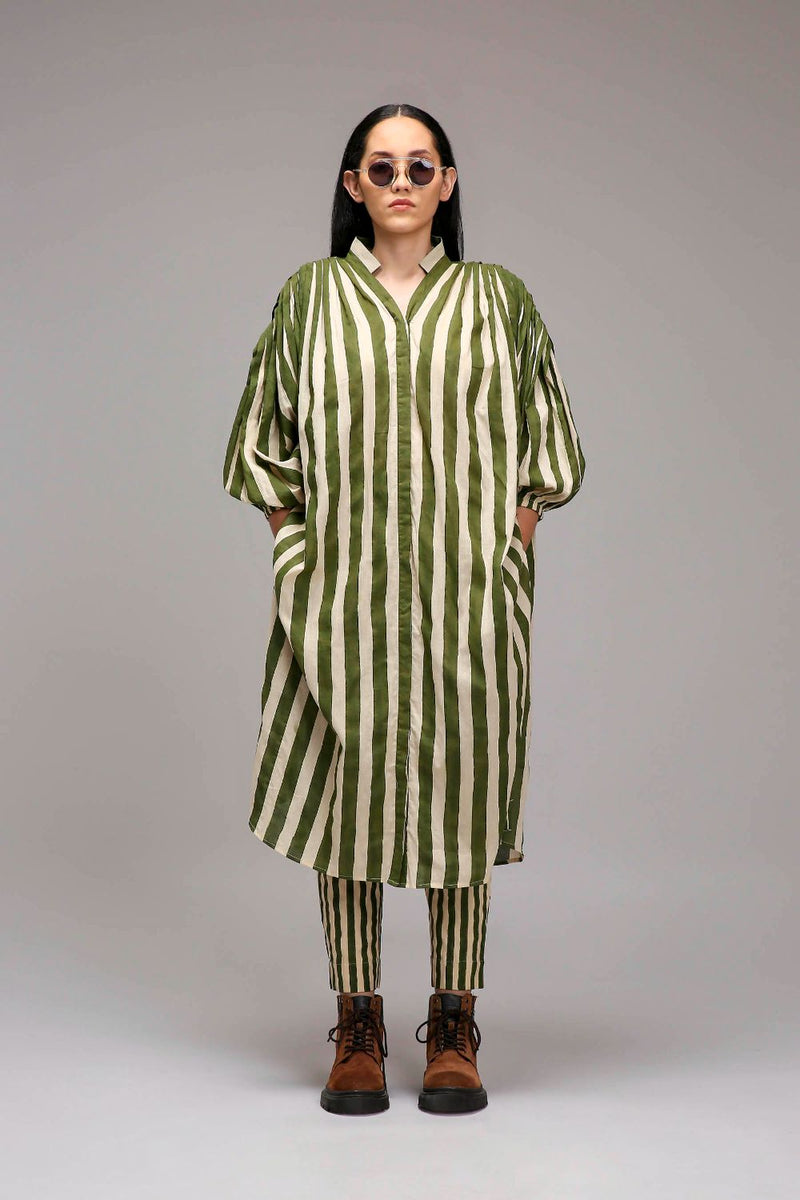 Egg-Shell Green Striped SE Pant cotton by Mati in white color for women Worldwide