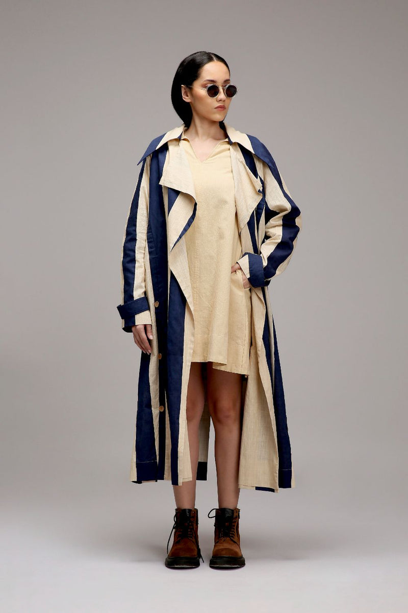 Egg-Shell Jacket & A-Line Shift Dress Set (2 PCS) cotton by Mati in white color for women Worldwide