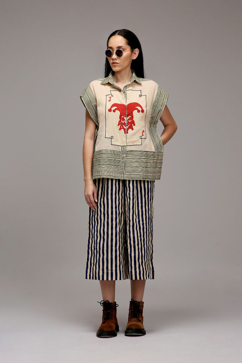 Egg-Shell Joker Shirt Capre Set cotton by Mati in white color for women Worldwide