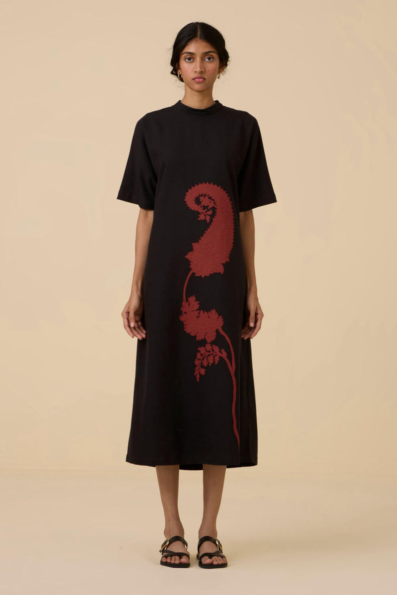 Ehan Black Hand Applique Dress cotton by The Summer House in black color for women Worldwide