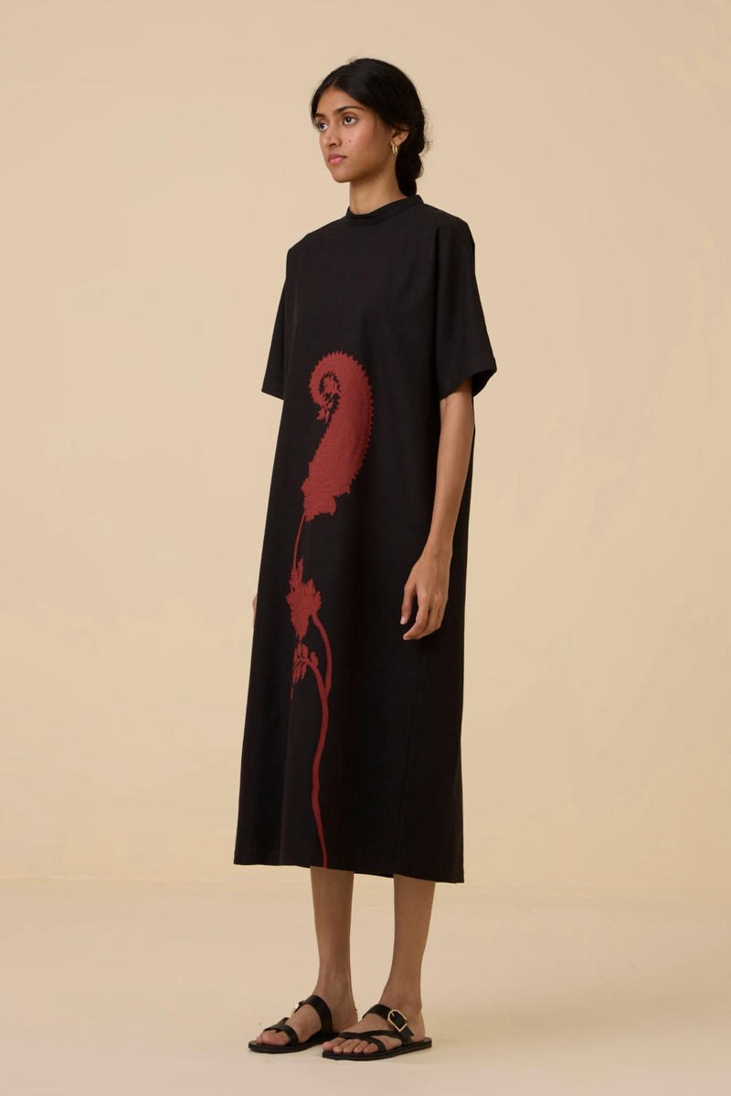 Ehan Black Hand Applique Dress cotton by The Summer House in black color for women Worldwide