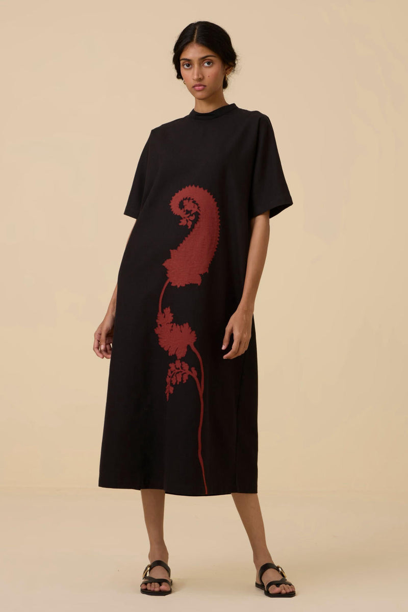 Ehan Black Hand Applique Dress cotton by The Summer House in black color for women Worldwide