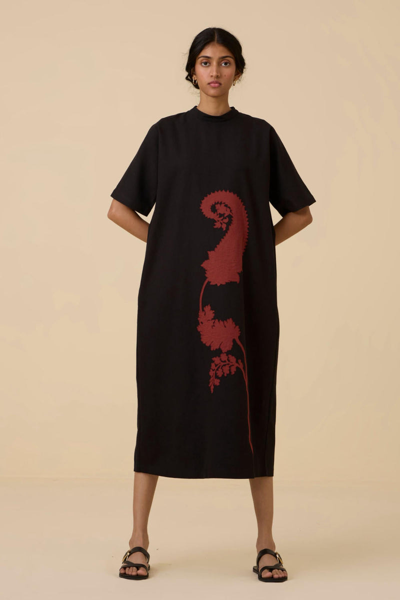Ehan Black Hand Applique Dress cotton by The Summer House in black color for women Worldwide