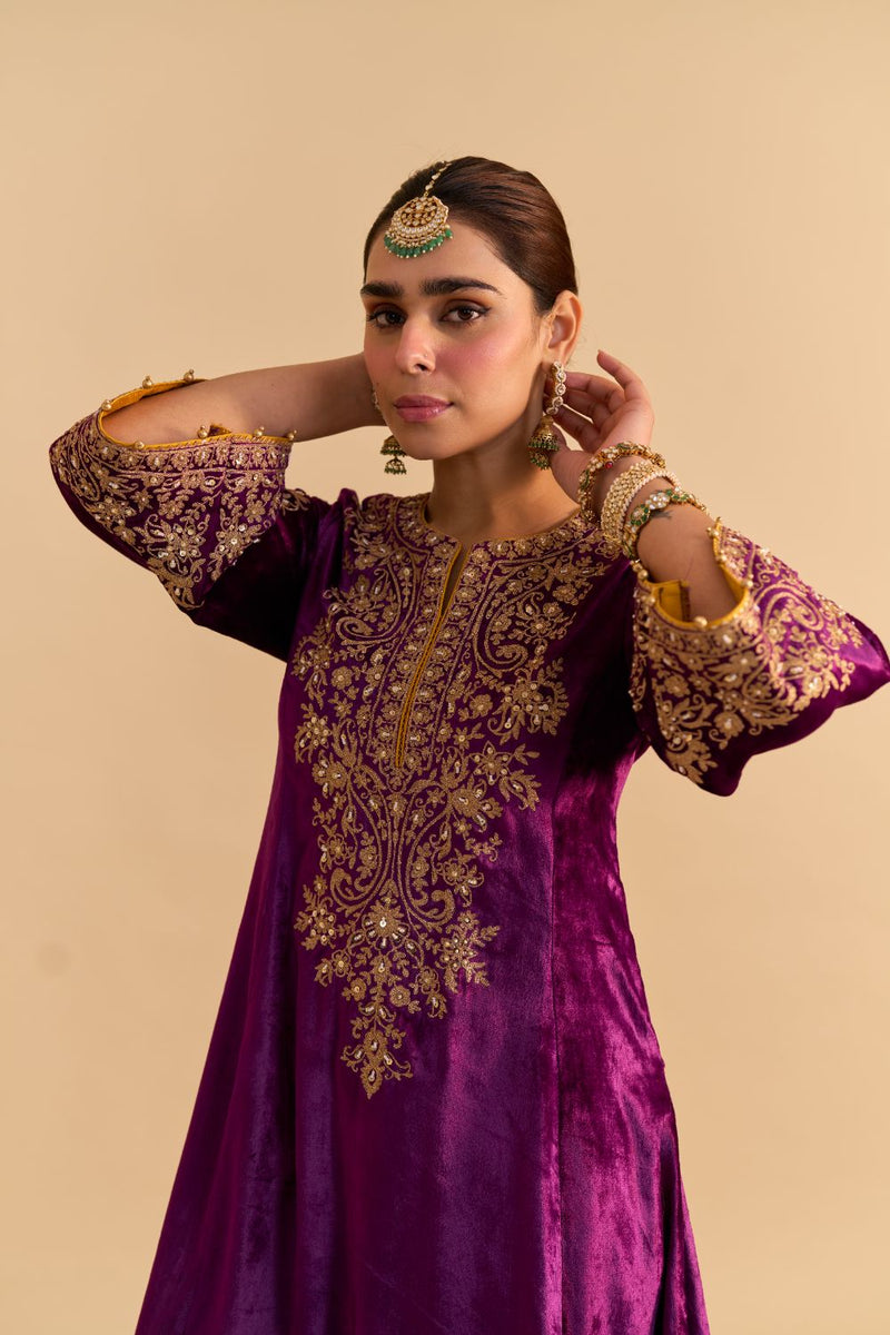 Eira - Deep Purple A-line Kurta with Dhoti with Dupatta by SHEETAL BATRA for women Worldwide