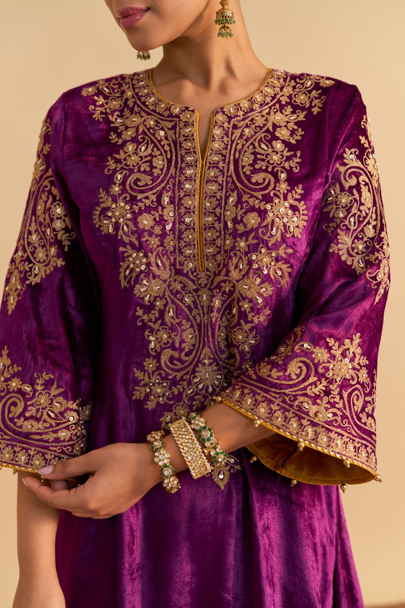 Eira - Deep Purple A-line Kurta with Dhoti with Dupatta by SHEETAL BATRA for women Worldwide