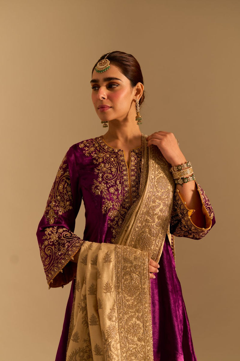 Eira - Deep Purple A-line Kurta with Dhoti with Dupatta by SHEETAL BATRA for women Worldwide
