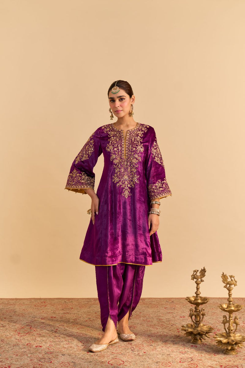 Eira - Deep Purple A-line Kurta with Dhoti with Dupatta by SHEETAL BATRA for women Worldwide