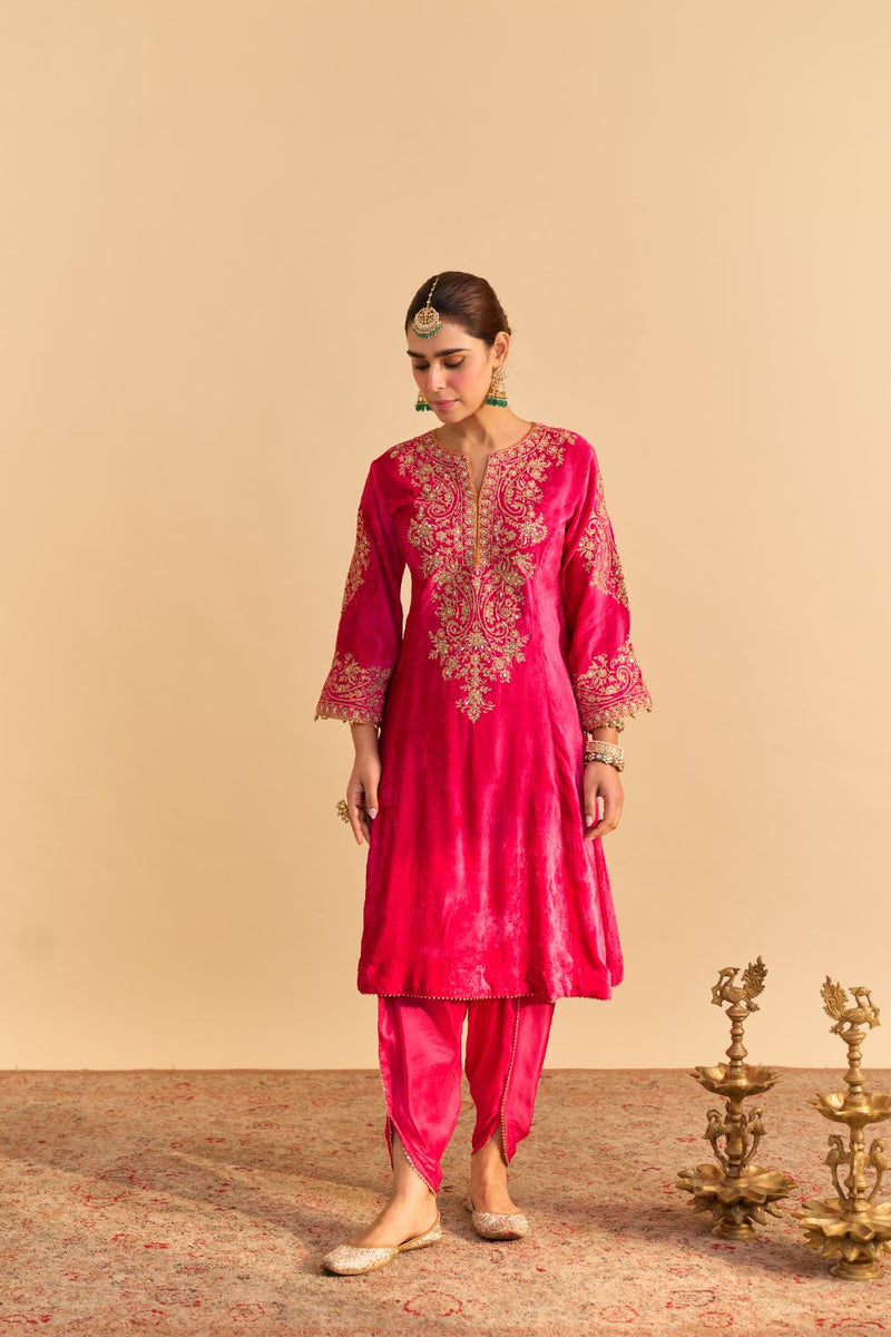 Eira - Hotpink A-line Kurta with Dhoti with Dupatta by SHEETAL BATRA for women Worldwide