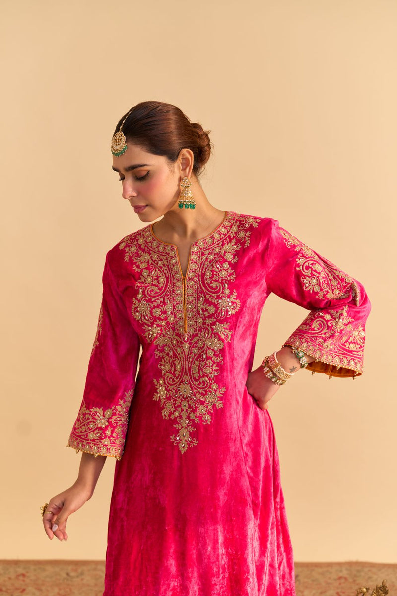Eira - Hotpink A-line Kurta with Dhoti with Dupatta by SHEETAL BATRA for women Worldwide